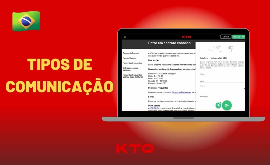 tipos de comunicação com o suporte técnico KTO Brasil