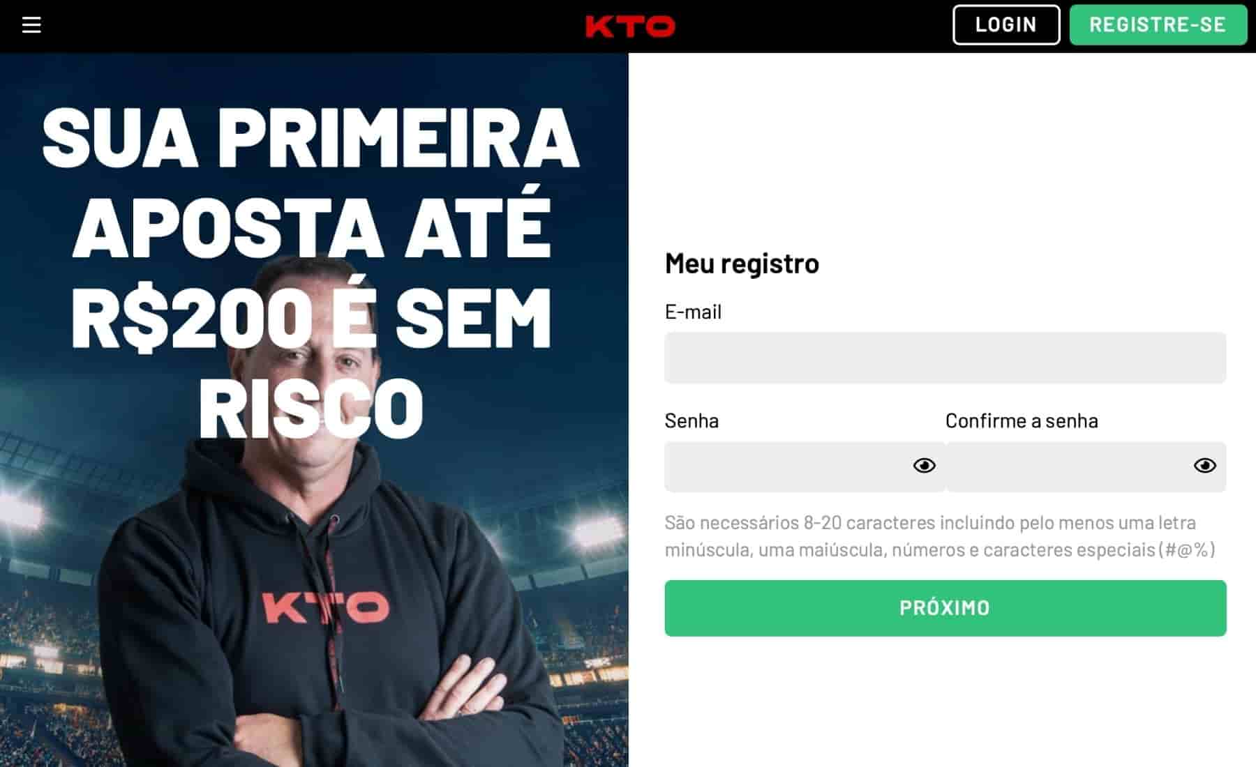 insira detalhes de registro KTO Brasil