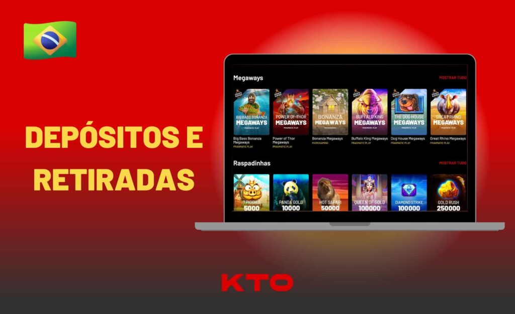 revisão sobre o depósito e retirada de fundos no site do cassino KTO Brasil