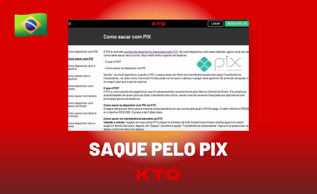 Retirada de fundos através do Pix KTO Brasil